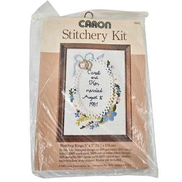 Caron Wedding Rings Stitchery Kit 6462 5 X 7 Embroidery Cotton Polyester Yarn - Picture 1 of 6